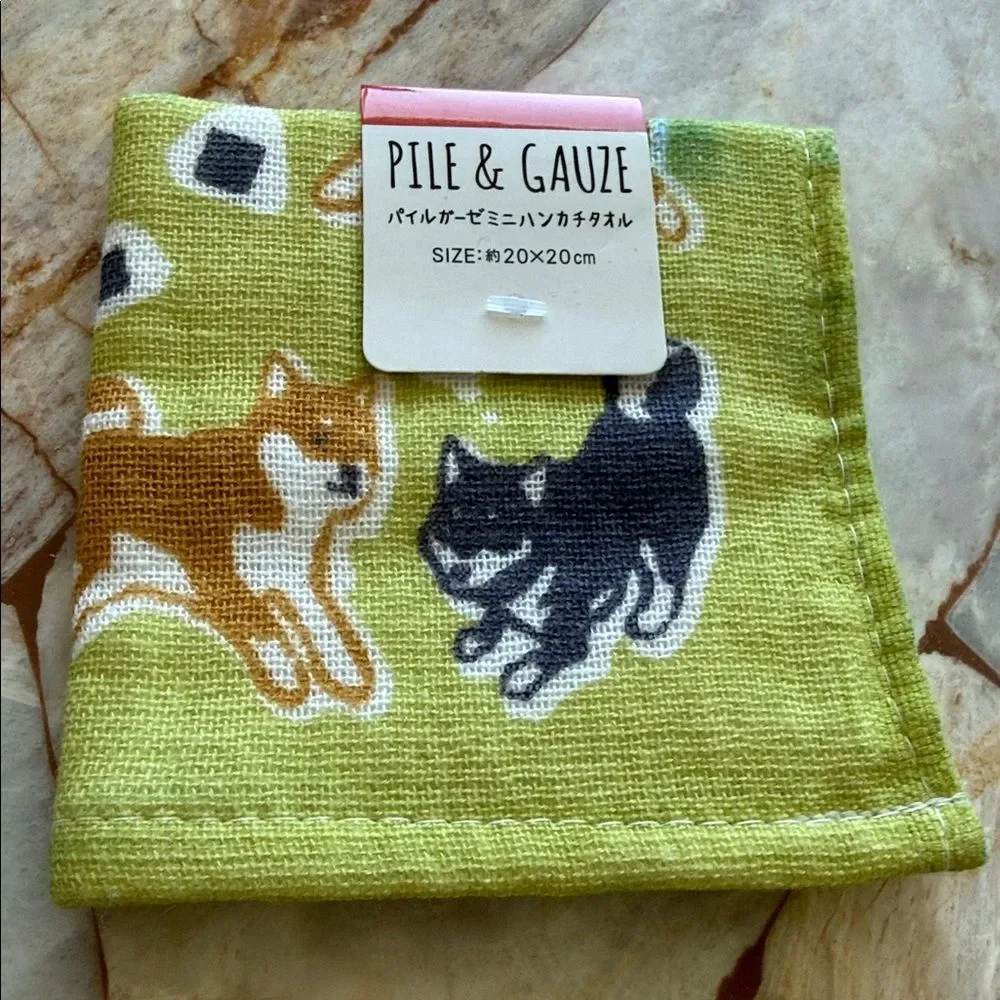 Pile & Gauze Shiba Inu Onigiri Mini Handkerchief Towel Green 20x20cm NEW